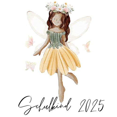 Schulkind 2025 Bügelbilder Set Textilien, zum aufbügeln, Fee, Ballerina, Meerjungfrau, Pferd, Einhorn, Bügelbild Schultüte, Erster Schultag Einschulung (Fee Gelbes Kleid) von Ameloua