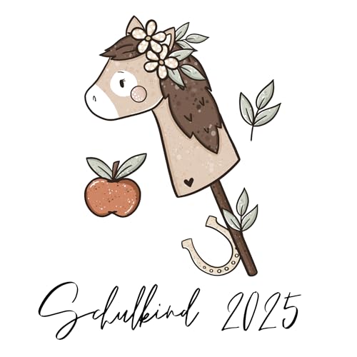 Schulkind 2025 Bügelbilder Set Textilien, zum aufbügeln, Fee, Ballerina, Meerjungfrau, Pferd, Einhorn, Bügelbild Schultüte, Erster Schultag Einschulung (Hobby Horse Apfel) von Ameloua