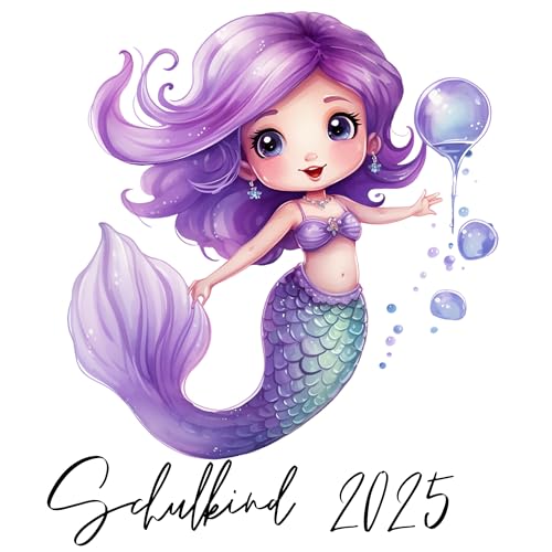 Schulkind 2025 Bügelbilder Set Textilien, zum aufbügeln, Fee, Ballerina, Meerjungfrau, Pferd, Einhorn, Bügelbild Schultüte, Erster Schultag Einschulung (Meerjungfrau mit Luftblasen) von Ameloua