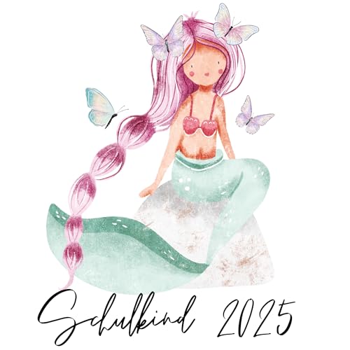 Schulkind 2025 Bügelbilder Set Textilien, zum aufbügeln, Fee, Ballerina, Meerjungfrau, Pferd, Einhorn, Bügelbild Schultüte, Erster Schultag Einschulung (Meerjungfrau mit Schmetterlinge) von Ameloua