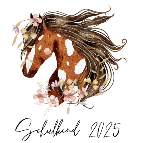 Schulkind 2025 Bügelbilder Set Textilien, zum aufbügeln, Fee, Ballerina, Meerjungfrau, Pferd, Einhorn, Bügelbild Schultüte, Erster Schultag Einschulung (Pferd braun) von Ameloua