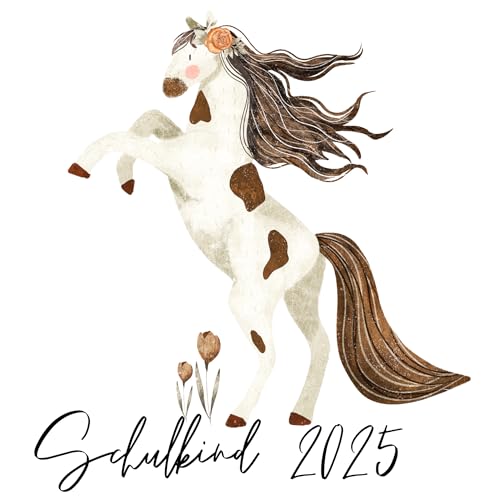 Schulkind 2025 Bügelbilder Set Textilien, zum aufbügeln, Fee, Ballerina, Meerjungfrau, Pferd, Einhorn, Bügelbild Schultüte, Erster Schultag Einschulung (Pferd weiß) von Ameloua