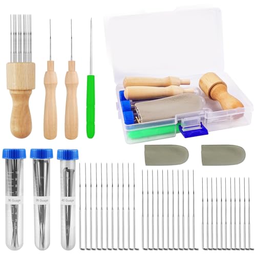Amentalove 44PCS Nadelfilz Set, Filznadeln Set, Filznadeln zum Trockenfilzen mit Filznadeln in 3 Größen, Nadelgriffe aus Holz,Nadelflaschen,Fingerbett, Wollfilzwerkzeug Set zum Wollfilzen für Anfänger Amentalove 44PCS Nadelfilz Set, Filznadeln Set, Filznadeln zum Trockenfilzen mit Filznadeln in 3 Größen, Nadelgriffe aus Holz,Nadelflaschen,Fingerbett, Wollfilzwerkzeug Set zum Wollfilzen für Anfänger von Amentalove
