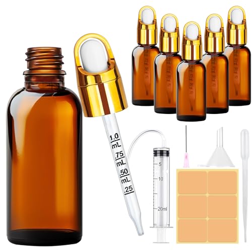 Amentalove 5 Stück Pipettenflasche 30ml, Braunglas Pipettenflasche, Tropfflasche, Apothekerflasche Braunglas mit Trichter und Spritze, Braunglasflasche für Ätherische Öl Parfümöle Aromatherapie von Amentalove