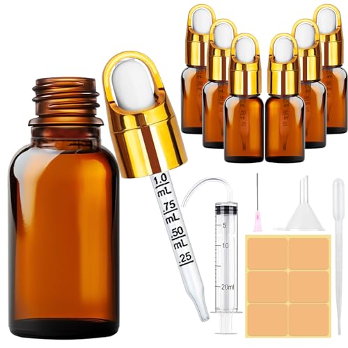 Amentalove 6 Stück Pipettenflasche 10ml, Braunglas Pipettenflasche, Tropfflasche, Apothekerflasche Braunglas mit Trichter und Spritze, Braunglasflasche für Ätherische Öl Parfümöle Aromatherapie von Amentalove