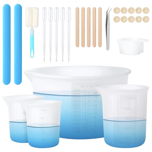 Amentalove Silikon Messbecher Epoxidharz, 600ml/250ml/100ml Silikonbecher, Epoxidharz Mischbecher mit Rührstäbchen,Bürsten,Pinzette,Pipetten,Handschuhe, Silikon Messbecher für DIY Basteln Labor Krüge Amentalove Silikon Messbecher Epoxidharz, 600ml/250ml/100ml Silikonbecher, Epoxidharz Mischbecher mit Rührstäbchen,Bürsten,Pinzette,Pipetten,Handschuhe, Silikon Messbecher für DIY Basteln Labor Krüge von Amentalove