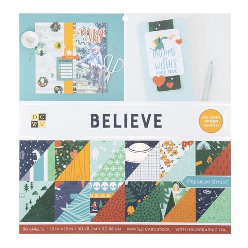 DCWV Stack Believe Paper Pad 12 x 12 (36 Blatt) | Scrapbook Papier von American Crafts