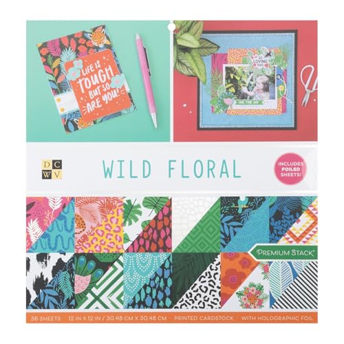 DCWV Wild Floral 12 x 12 Doppelseitige Goldfolie (36 Blätter), doppelseitiges Scrapbook von American Crafts