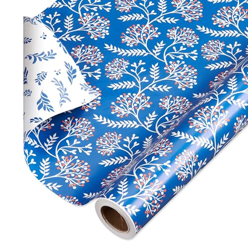 American Greetings 175 sq ft. Reversible Geschenkpapier für Hochzeiten, Babypartys, Brautpartys, Jubiläen, Geburtstage und alle Gelegenheiten, Blau Floral Damast (1 Rolle, 76,2 cm x 21,3 m) von American Greetings