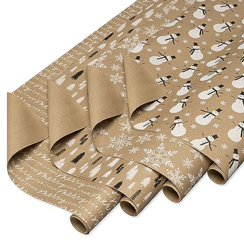 American Greetings 80 m² Kraftpapier-Set (Schneemänner) für Weihnachten und alle Feiertage (4 Rollen 76,2 cm x 2,4 m) von American Greetings