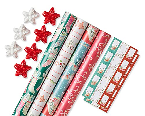 American Greetings Weihnachtsgeschenkpapier-Set, Kathy Davis Designs (4 Rollen 76,2 cm x 3,6 m, 7 Schleifen, 30 Geschenkanhänger) von American Greetings