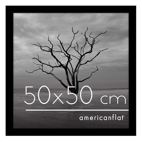 Americanflat 50x50 cm Bilderrahmen aus MDF-Holz mit Plexi-Scheibe - quadratischer Fotorahmen mit integrierter Aufhängung für die Wand - Schwarz von Americanflat