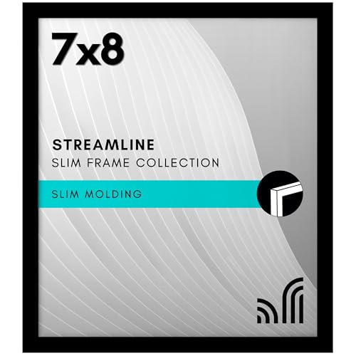 Americanflat Bilderrahmen mit bruchfestem Glas, Streamline-Kollektion, dünner Rand, Bilderrahmen für Tischplatte und Wand, Befestigungsmaterial zum Aufhängen und Staffelei, 17,8 x 20,3 cm, Schwarz von Americanflat