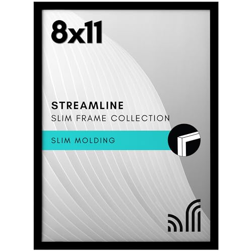 Americanflat Bilderrahmen mit bruchfestem Glas, Streamline-Kollektion, dünner Rand, Bilderrahmen für Tischplatte und Wand, Befestigungsmaterial zum Aufhängen und Staffelei, 20,3 x 27,9 cm, Schwarz von Americanflat