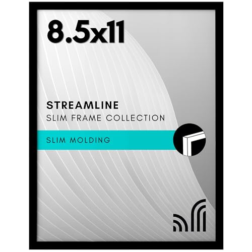 Americanflat Bilderrahmen mit bruchfestem Glas, Streamline-Kollektion, dünner Rand, Bilderrahmen für Tischplatte und Wand, Befestigungsmaterial zum Aufhängen und Staffelei, 21,6 x 27,9 cm, Schwarz von Americanflat