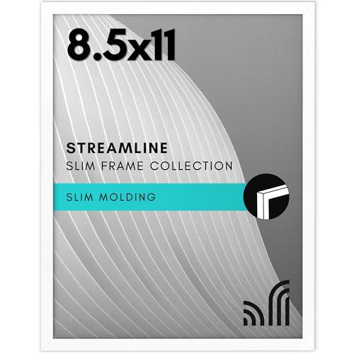 Americanflat Bilderrahmen mit bruchfestem Glas, Streamline-Kollektion, dünner Rand, Bilderrahmen für Tischplatte und Wand, Befestigungsmaterial zum Aufhängen und Staffelei, 21,6 x 27,9 cm, Weiß von Americanflat