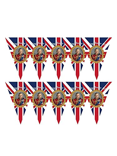 King Charles III Union Jack Wimpelkette, King Charles III Wimpelkette Mit 10 Wimpel, König Charles Iii Krönungswimpelkette, Dreiecksfahne König Charles Wimpelkette, Krönungswand Oder Fensterdekoration von Amesor