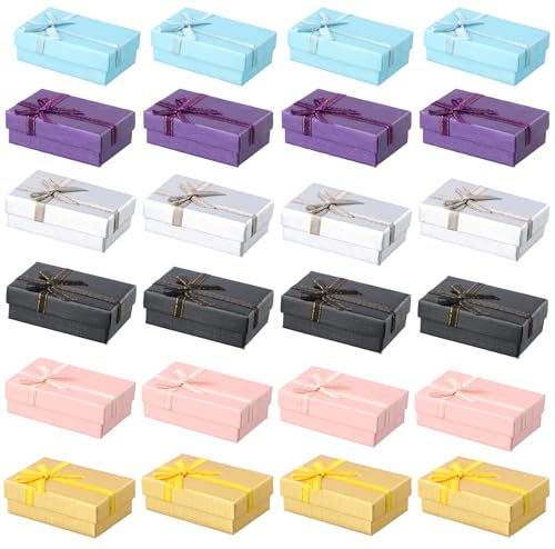 Amexo 24 Stück Kleine Geschenkbox, Geschenkkarton mit Deckel, Ringschachtel Geschenkverpackung mit Schleife, Schmuck Geschenkschachtel für Halskette Ring Geschenke Display, Ring Ohrringe Box, 8x5x3cm von Amexo