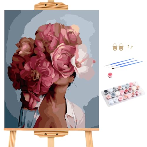 Amexo Malen Nach Zahlen für Erwachsene 40x50cm, Moderne Kunst Handgemalt auf Leinwand Ohne Rahmen, Mädchen und Rosa Blume DIY Ölgemälde Kit Pinsel und Acrylfarben Amexo Malen Nach Zahlen für Erwachsene 40x50cm, Moderne Kunst Handgemalt auf Leinwand Ohne Rahmen, Mädchen und Rosa Blume DIY Ölgemälde Kit Pinsel und Acrylfarben von Amexo