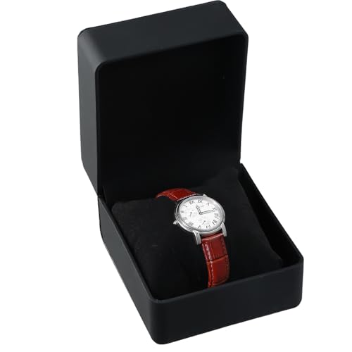 Amexo Uhrenbox, PU Leder Uhrenbox mit abnehmbarem Kissen Single Uhrengehäuse Uhr Geschenkbox Uhr Box für Uhren Schmuck Anhänger Halskette Armbänder, Herren und Damen (Schwarz Matt) von Amexo