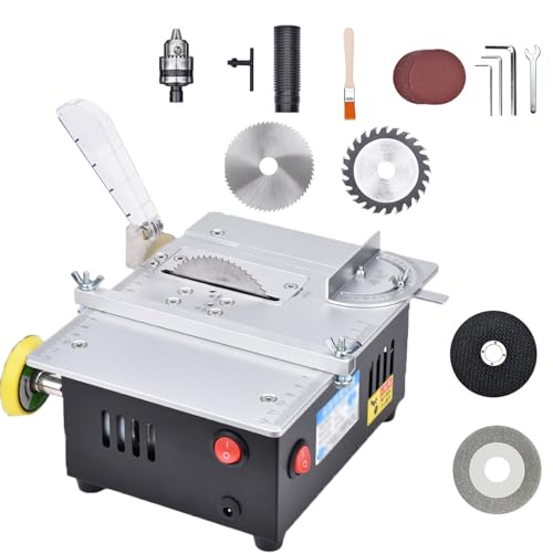 Amhuui Mini-Multifunktions-Tischsäge, 3'' Präzisions-Mini-Elektro-Tischsäge, 0,1-20mm Sägeblatt höhenverstellbar, mit 4* Sägeblättern, 7-stufig einstellbare Stromversorgung, zum Schneiden von Holz von Amhuui