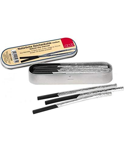Ami Künstlerbedarf 362040 - Zeichenkohle Weinrebe - 12er Set im Metalletui - Ø 5-6 mm - 135 mm Länge von Ami Künstlerbedarf