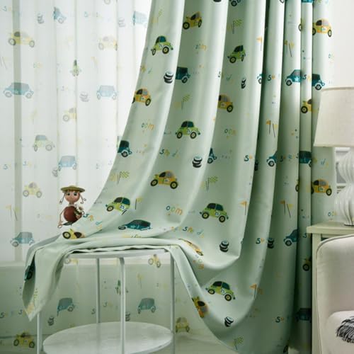 Amidoudou 2er-Set Vorhänge Auto Kinderzimmer,Vorhänge Kinderzimmer Junge,Vorhänge für Kleine Fenster (Grün,230 x 140 cm) von Amidoudou