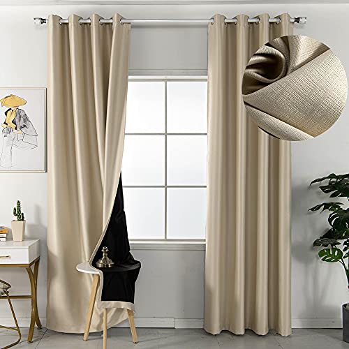 Amidoudou Blickdichte Vorhänge ösen 2er Set Für Kinderzimmer Schlafzimmer Wohnzimmer (Beige,260x140cm) von Amidoudou