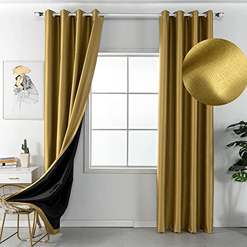 Amidoudou Blickdichte Vorhänge ösen 2er Set Für Kinderzimmer Schlafzimmer Wohnzimmer (Gold,260x140cm) von Amidoudou