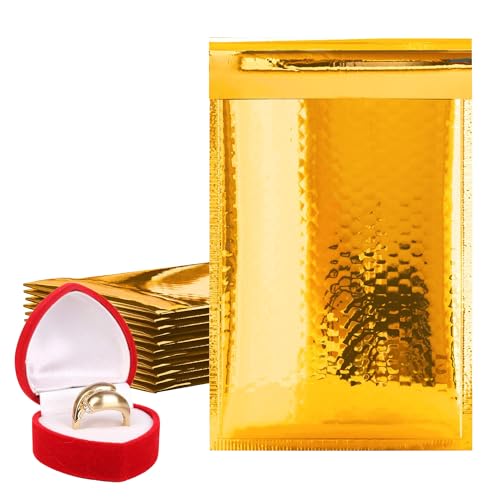 Amiff Luftpolster-Versandtaschen, Goldmetallic, 12,7 x 22,9 cm, 25 Stück, Metalli, gepolsterte Briefumschläge, wasserdicht, metallisch, helle Folienversandumschläge für zerbrechliche Dinge Amiff Luftpolster-Versandtaschen, Goldmetallic, 12,7 x 22,9 cm, 25 Stück, Metalli, gepolsterte Briefumschläge, wasserdicht, metallisch, helle Folienversandumschläge für zerbrechliche Dinge von Amiff