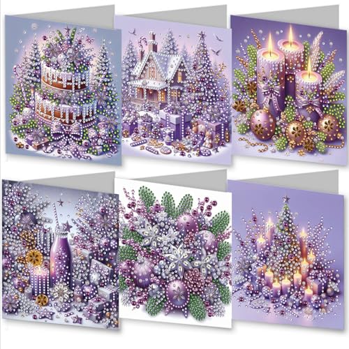 Amiiba 6 x Diamant-Kunstgemälde-Grußkarten zum Selbermachen, festliche violette Weihnachten, 5D-DIY-Kristallkunst-Karten-Sets mit Umschlägen, Postkarten für Handarbeit, 30 x 15 cm (violette Karte) Amiiba 6 x Diamant-Kunstgemälde-Grußkarten zum Selbermachen, festliche violette Weihnachten, 5D-DIY-Kristallkunst-Karten-Sets mit Umschlägen, Postkarten für Handarbeit, 30 x 15 cm (violette Karte) von Amiiba