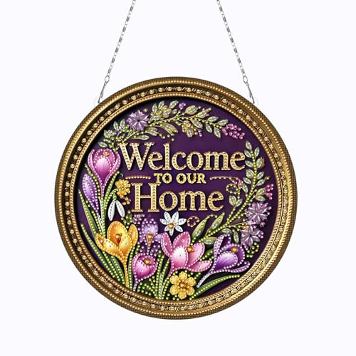 Amiiba Diamond Painting Hanging Kits Welcome Home, 5D Diamond Art Double Sided Hanging Plaques DIY Ornament Pendant Decorations (Welcome Home) von Amiiba