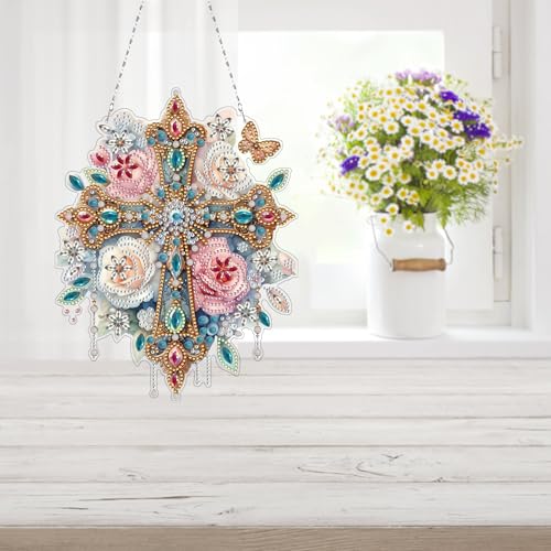 Amiiba Diamond Painting Hanging KitsCross, 5D Diamond Art Double Sided Hanging Plaques DIY Ornament Pendant Decorations (Cross) von Amiiba