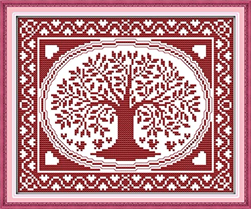 Amiiba Geprägtes Kreuzstich-Set, Der ovale Baum des Glücks, DIY 11 Karat, 34,8 x 26,9 cm (Baum) von Amiiba