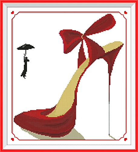 Amiiba Gestempeltes Kreuzstich-Set, rote High Heels Up abstrakter Mann mit Regenschirm DIY 11CT 42,9 x 47 cm (High Heels) von Amiiba