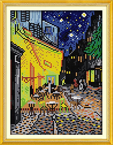 Amiiba Kreuzstich-Set, Motiv: Cafe Terasse bei Nacht, 11 Ft, 23,9 x 34,8 cm (Van Gogh) von Amiiba