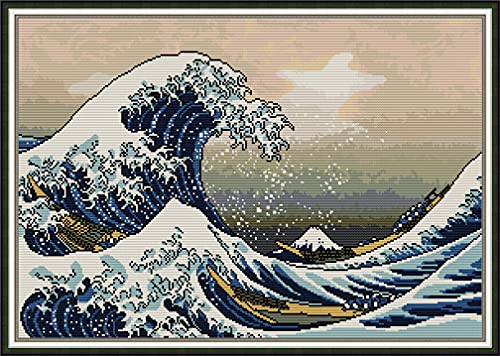 Amiiba Geprägtes Kreuzstich-Set, The Great Wave Off Kanagawa DIY 11CT 75,9 x 54,9 cm (Welle) von Amiiba