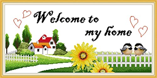 Amiiba Kreuzstich-Set, mit Aufschrift "Welcome to my Home", 11 Karat, 85,9 x 43,9 cm von Amiiba