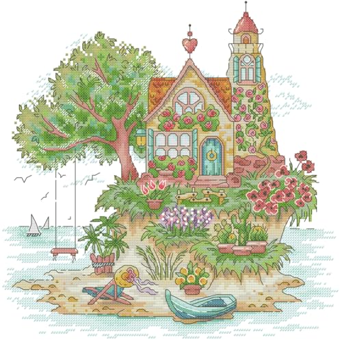 Amiiba Kreuzstich Set Vorgedruckt für Erwachsene Anfänger, Insel 14ct Stickset Stickpackungen von Amiiba