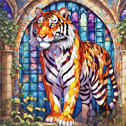 Amiiba Kreuzstich Set Vorgedruckt für Erwachsene Anfänger, Kirche und Tiger 11ct Stickset Stickpackungen von Amiiba