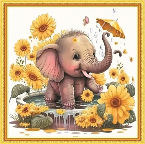 Amiiba Kreuzstich Set Vorgedruckt für Erwachsene Anfänger, Sonnenblumen-Elefant 11ct Stickset Stickpackungen Amiiba Kreuzstich Set Vorgedruckt für Erwachsene Anfänger, Sonnenblumen-Elefant 11ct Stickset Stickpackungen von Amiiba