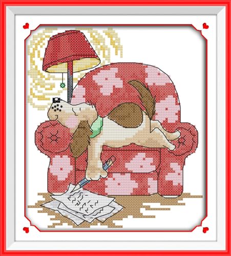 Amiiba Kreuzstich Set Vorgedruckt für Erwachsene Anfänger, The Writing Dog 11ct Stickset Stickpackungen von Amiiba