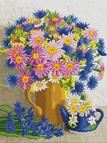 Amiiba Kreuzstich Set Vorgedruckt für Erwachsene Anfänger, bunte Gänseblümchen 11ct Stickset Stickpackungen von Amiiba