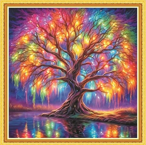 Amiiba Kreuzstich Set Vorgedruckt für Erwachsene Anfänger, bunter Baum 11ct Stickset Stickpackungen von Amiiba