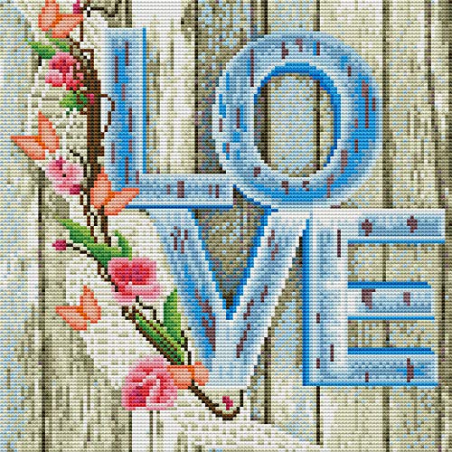 Amiiba Kreuzstich-Sets vorgedruckt, Love DIY 11 Karat gestempelt 14.1x14.1 Zoll Stickset mit Muster (Liebe) von Amiiba