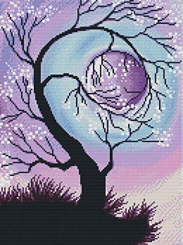 Amiiba Kreuzstich-Sets vorgedruckt, Baum und Mond DIY 11 Karat gestempelt 14.1x18.1 Zoll Stickset mit Muster (Nacht) von Amiiba