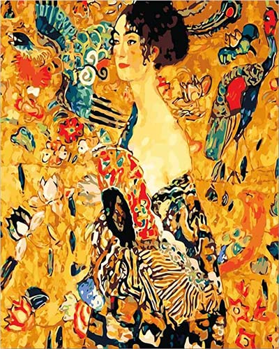 Amiiba Malen-nach-Zahlen-Set, Motiv Dame mit Fächer, Gustav Klimt berühmte Gemälde, 40,6 x 50,8 cm, Acryl-Malen-nach-Zahlen, Wandkunst, Handwerk (Dame, ohne Rahmen) von Amiiba