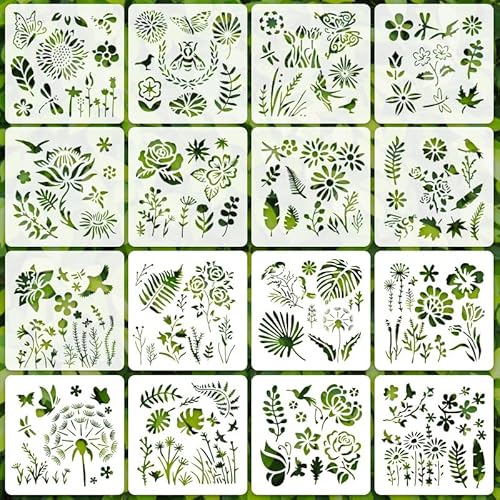 Amiiba Wiederverwendbare Blumen- und Laubschablonen zum Malen, Basteln und Dekorieren, 18 x 10 cm (Laub), 16 Stück von Amiiba