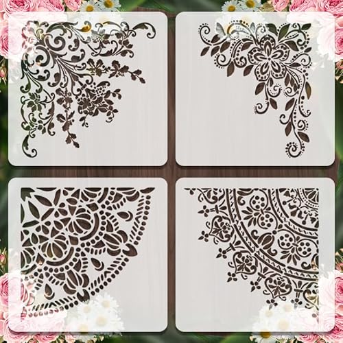 Amiiba Wiederverwendbare Mandala-Schablonen zum Malen, Basteln und Dekorieren, Themenkunst-Schablonen für Bastelprojekte, 30 x 30 cm (Mandala), 4 Stück von Amiiba
