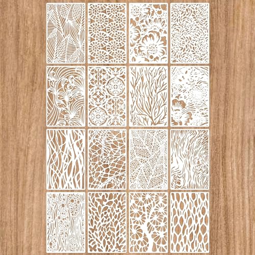 Amiiba Wiederverwendbare Schablonen mit Pflanzenstruktur, zum Malen, Basteln und Dekorieren, 28 x 18 cm (Natur), 16 Stück von Amiiba
